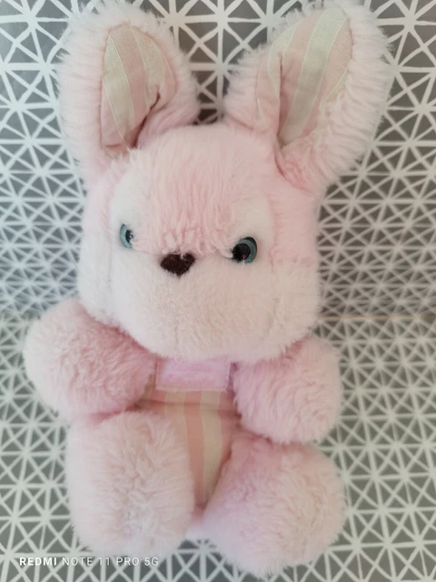 Doudou peluche grelot lapin rose blanc 20 cm Tartine et Chocolat