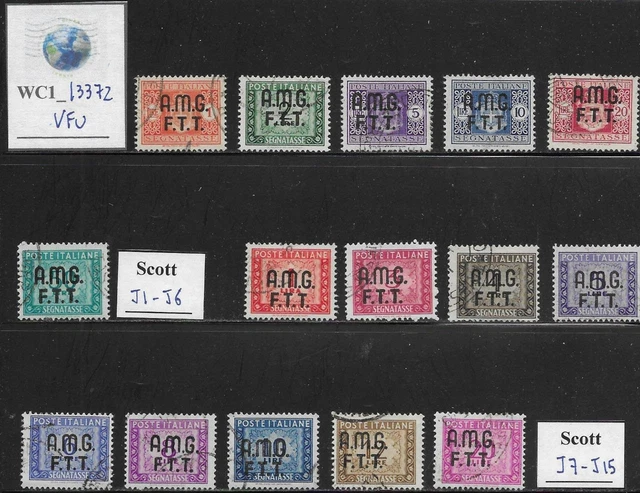 WC1_13372. ITALY: TRIESTE FTT. 1947-53 postage due set. Scott J1-6,J7-15. Used