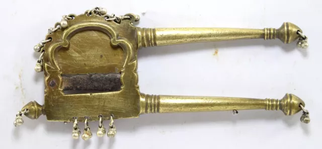 Rare Indian Collectible Antique Brass Betel Nut Cracker Silver Bells. i12-189