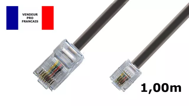 DITM® Cordon Téléphone ou ADSL RJ11 mâle vers RJ 45 mâle - noir - 1,00 m