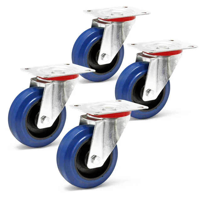 Kit De 4 Roulettes Lourdes 160mm - 2 Pivotantes + 2 Fixes - Charge 130kg - Caoutchouc Plein NEUF WilTec