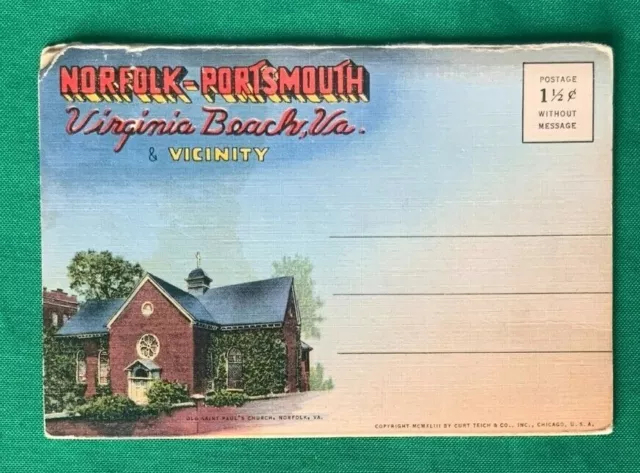 1930s VTG Multi-view Souvenir Foldout Postcard Set ~ Virginia Beach Norfolk VA