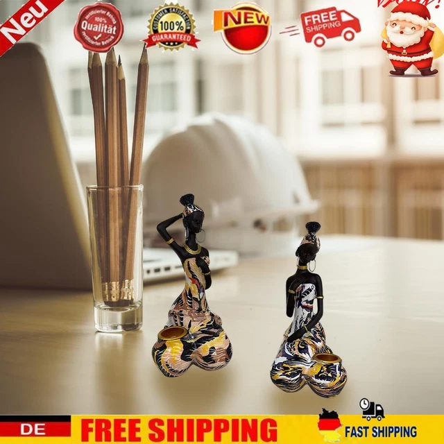 2pcs Black People Sculptures Desktop Ornaments Resin Home Decor for Living Room