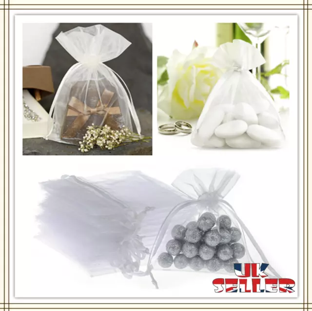 10-100Pcs White Organza Gift Bags Wedding Party Favour Jewellery Candy Pouches