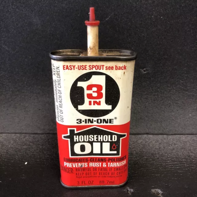 Vintage 3 in 1 Oil Can Tin Side-Spout Pre-Barcode 1968 Made In USA.