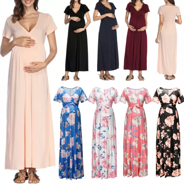 Pregnant Women Dress Summer Beach Party Casual Nursing Maternity Maxi Long Dress