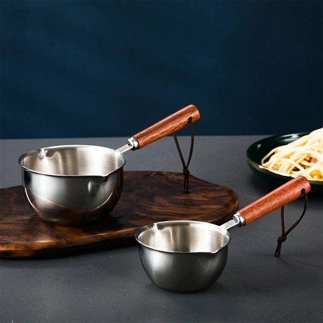 Padella per salse in acciaio inox maniglia in legno con nastro sospeso arrugginita non tossico
