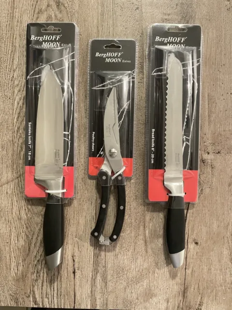 BergHOFF Moon 3pc Cutlery Set (Santoku + Poultry Shears + Bread Knife) *NEW*