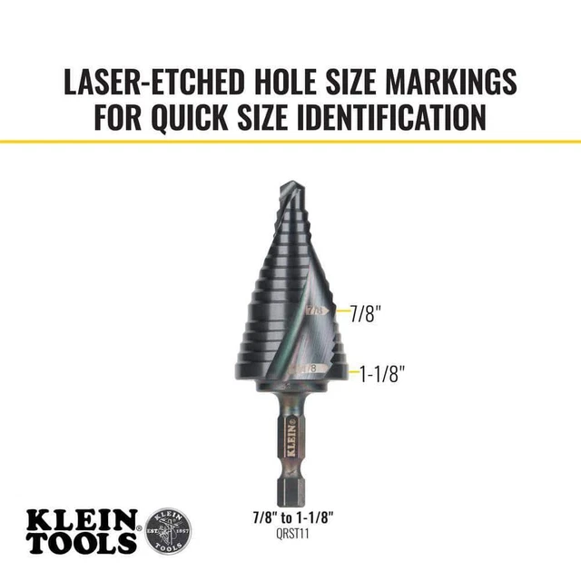 Step Drill Bit, Quick Release, Spiral Flute, 1-1/8 In. 3