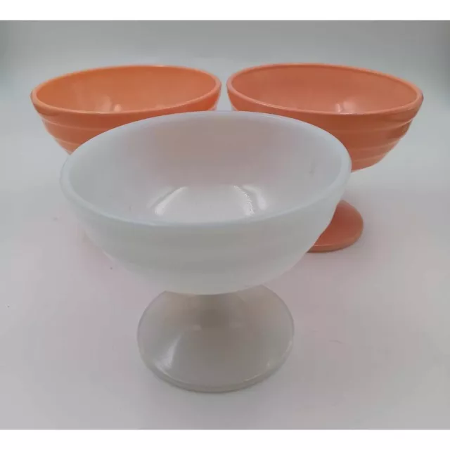 Hazel Atlas Moderntone Platonite 3 Bowls Pastel Dessert Sherbet Glass Dishes