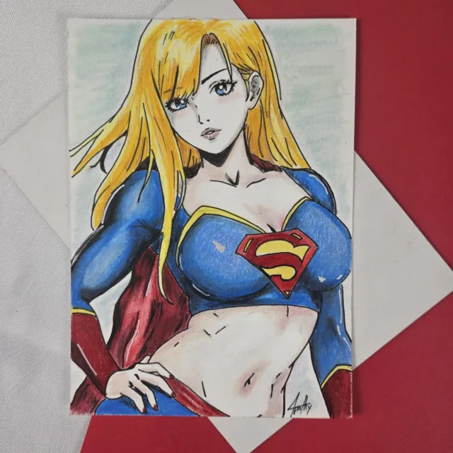 Supergirl Bust Sketch, 5x7 Original Art. Signed by Artist of Apathy. Ships Safe.