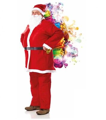 Costume Vestito Babbo Natale Adulto Giacca Pantaloni Cintura Cappello Barba