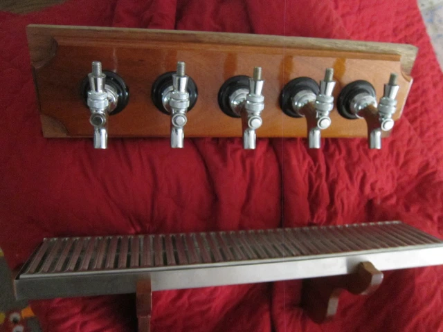 Stainless Beer Tap, 5 Faucets, & Tray (used / good condition, wood trim)