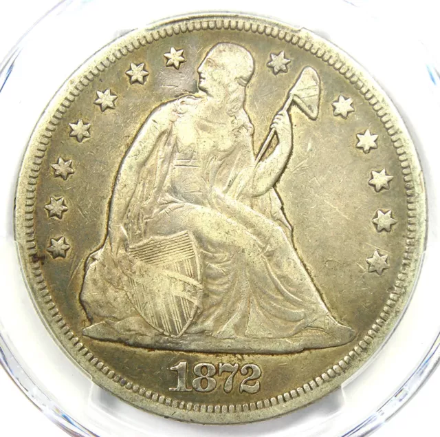 1872 Seated Liberty Silver Dollar $1. Certified PCGS VF Detail - Rare Early Coin