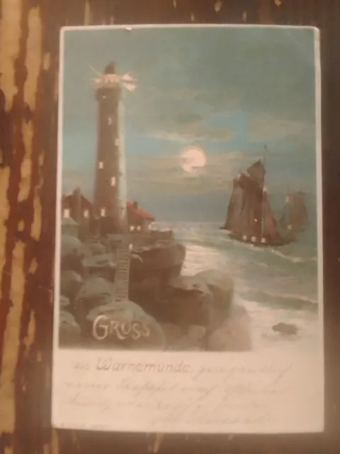 Ak Gruss Aus Warnemünde Bei Rostock Leuchtturm Halt Gegen Licht 1901