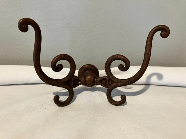 ANTIQUE  BRASS DOUBLE COAT HAT HOOK Victorian ~ Hall Tree