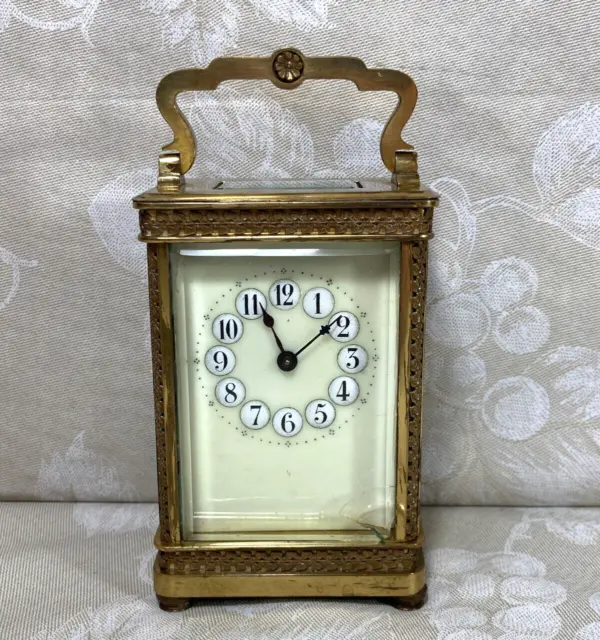 Vintage French Brass Carriage Clock  Running Time Only Brass Case