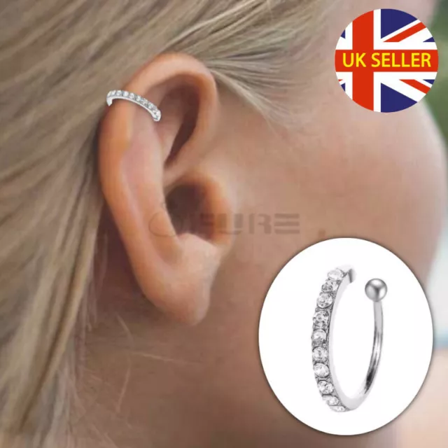 1x Sterling Silver Helix Cartilage Clip On Ear Cuff Unisex Non Piercing Earrings