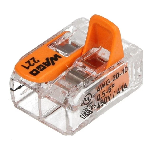 WAGO S221 3 mini bornes de connexion rapide 2 entrées fils souples et  rigides 0.5 à 6mm² - 221-612