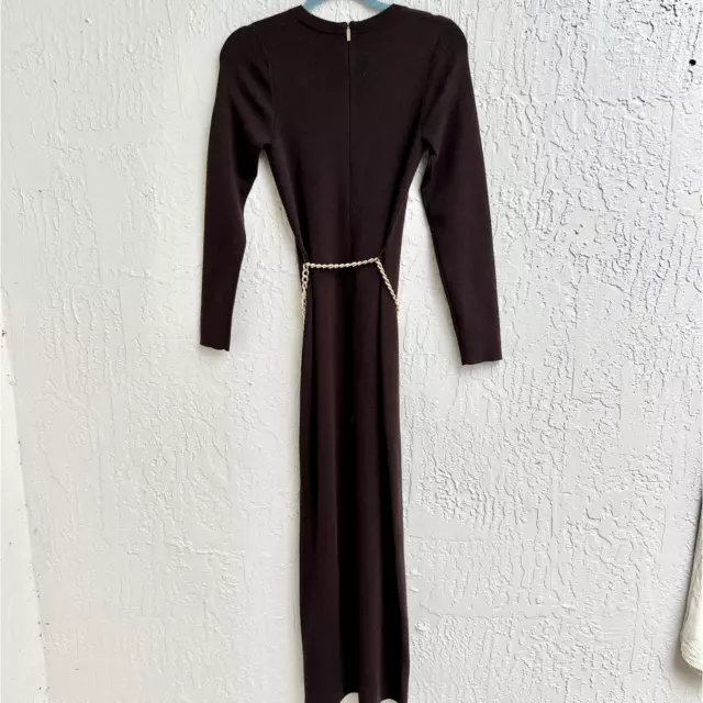 NWOT Michael Kors Long Sleeve Wool Blend Belted Maxi Dress Chocolate Women's M 3