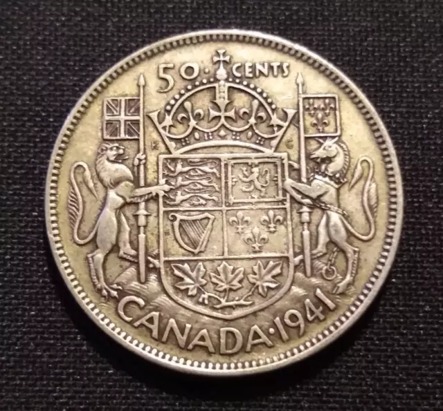 1941 canada 50 cent half dollar vf xf george vi silver low mint ww2 world coin