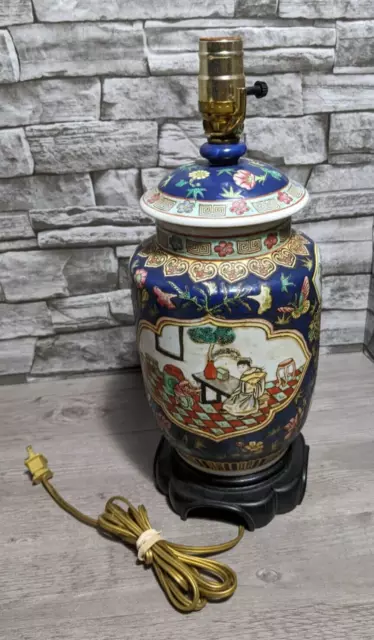 Vintage 16" Oriental Asian Scenic Vase Urn Porcelain Lamp Ornate Table Decor