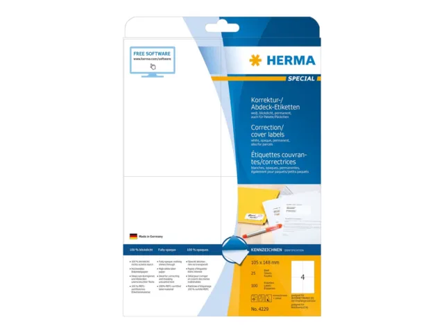 HERMA Special White A6 (105 x 148 mm) 100 label(s) (25 sheet(s) x 4) 4229