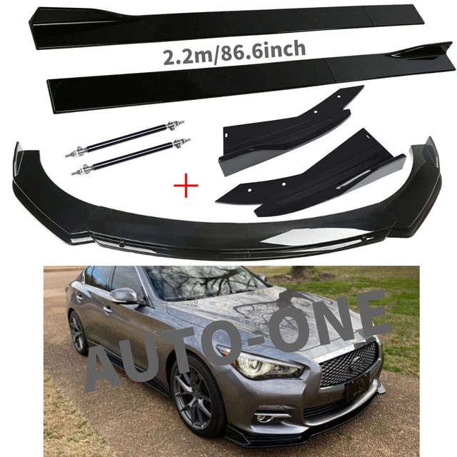 Glossy Black Front Bumper Lip /Side Skirt/ Strut Rods For Infiniti G37 G35 Rods