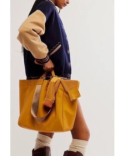 NEW Free People gold Ochre Yellow Ventura Vegan Leather Shoulder Tote Bag Large