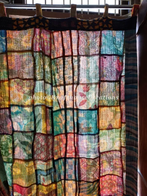 Vintage kantha curtain  Upcycled cotton recycled eclectic home décor Bohemian