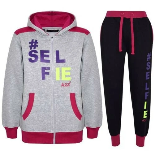 Bambine Ragazzi # Selfie Tuta Grigio Felpa con Cappuccio Fondo da Jogging Corsa