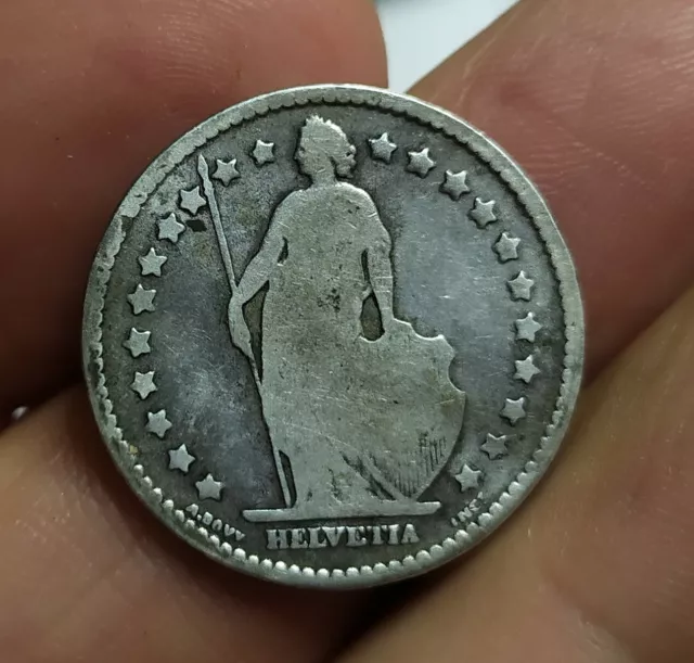 Pas courante piece de 1 fr Suisse en argent de 1876 B. 2