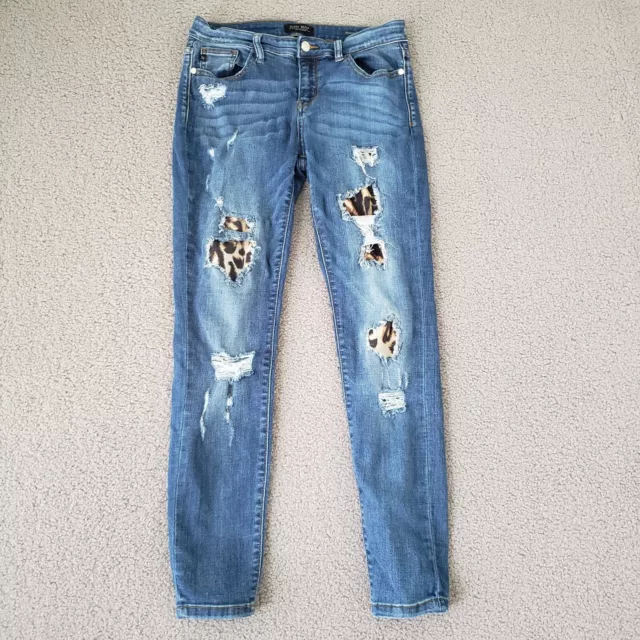 Judy Blue Jeans Women 7/28 (30x29) Blue Skinny Fit Low Rise Distressed Patches