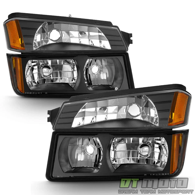 Black Headlights+Parking Lamps For Body Cladding Model 2002-2006 Chevy Avalanche