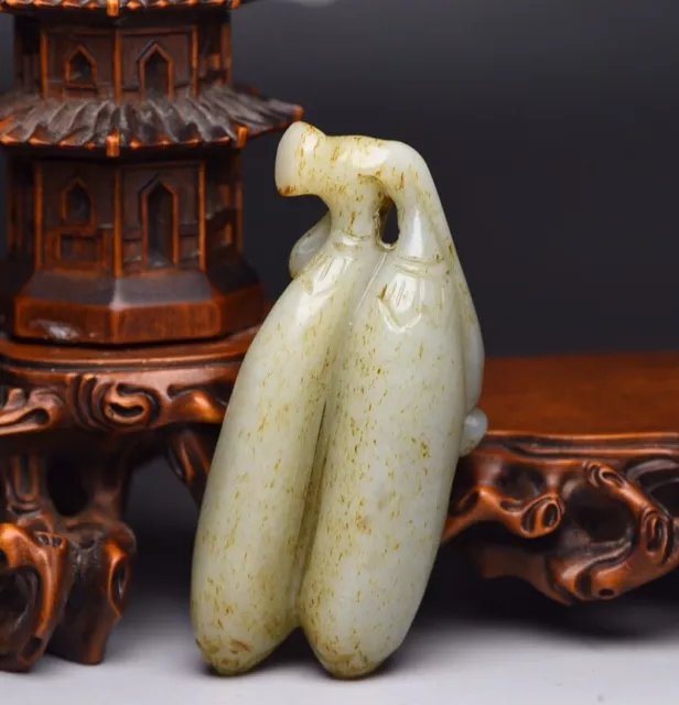 Chinese Natural Hetian Jade Carved Exquisite Melon Statue Collection Figurines