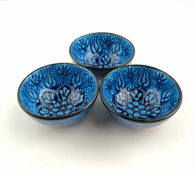 Hand Painted Ceramic Bowls(8 cm) - 3 Pieces Turkish Pottery