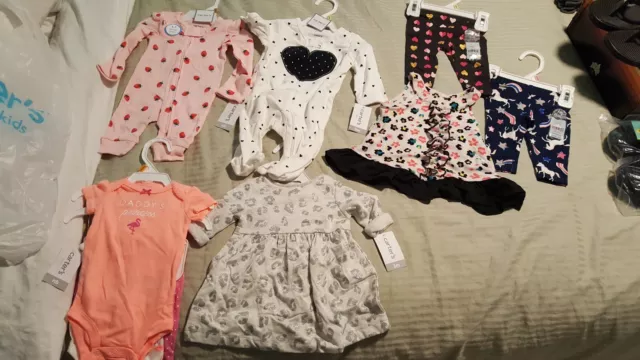 Carter's Baby Girl Clothing Bundle (9pcs.) size NB, 3M, 6M - NEW WITH TAGS