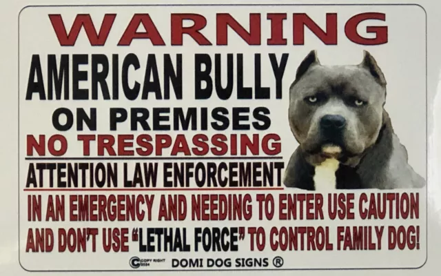 Metal Warning American Bully Dog sign For FENCE ,Beware Of Dog 8"x12" USA Made