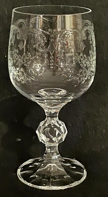 Import Associates CASCADE Etched Clear Glass WINE Goblet 5 7/8" tall Near MINT