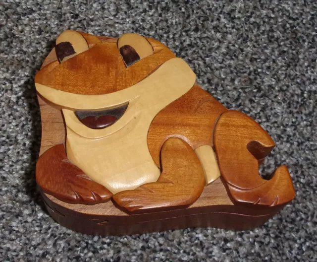 Wooden Frog Puzzle Trinket Jewelery Box With Keychain