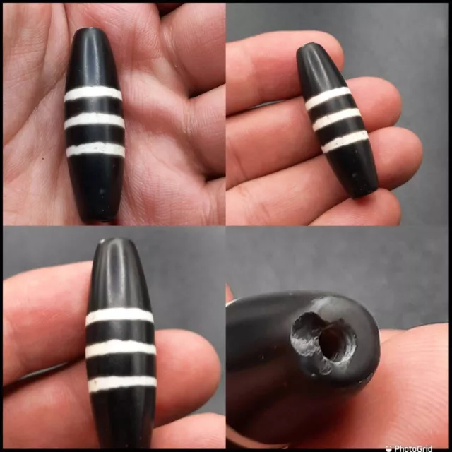 Wearable Ancient Indo Tibetan Himalayan Old Agate Stone Dzi  3 Stripes 👁️ Bead