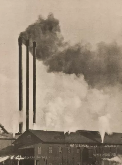 1926 Original Industrial Factory Smoke Chimney HIROMU KIRA Art Collotype Photo