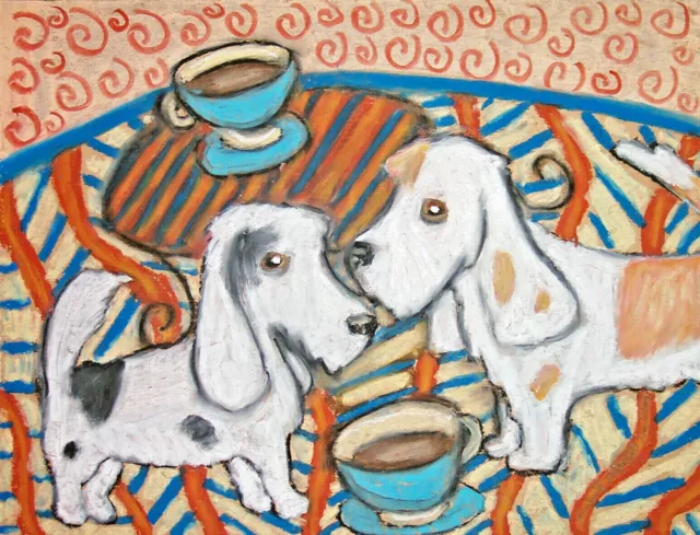 Petit Basset Griffon Vendeen drinking Coffee Art Print 11x14 PBGV Collectible
