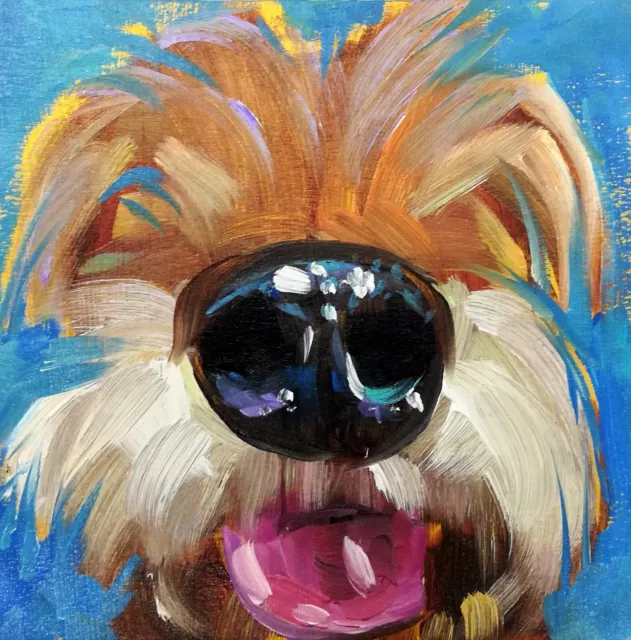 Original Oil Painting Puppy Dog's Nose Funny Animal Art Impressionism Signed