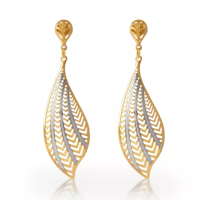 14K Yellow Gold Filled Drop Earrings with Silver Enamel, Fashion Jewelry