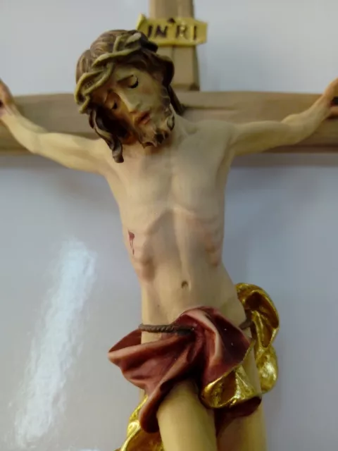 Crocifisso legno cm.35x19 corpo Cristo scolpito a mano cm.16 Val Gardena Italia