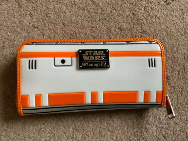 Disney Loungefly Star Wars BB-8 Robot Orange/White Zip Around Purse Wallet LARGE