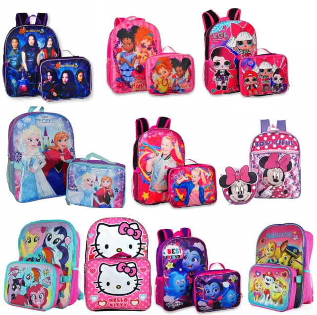 Little Girls School Backpack Lunch box Set Large Book Bag Kids Children Toddler