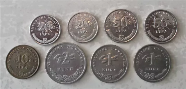 Kroatien - 8 versch. Münzen 10 Lipa - 2 Kuna zwischen 1993-1997