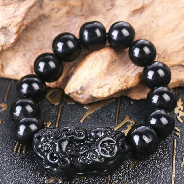 Feng Shui Black Pi Xiu Bracelets Attract Wealth Good Luck Resin Obsidian Beads